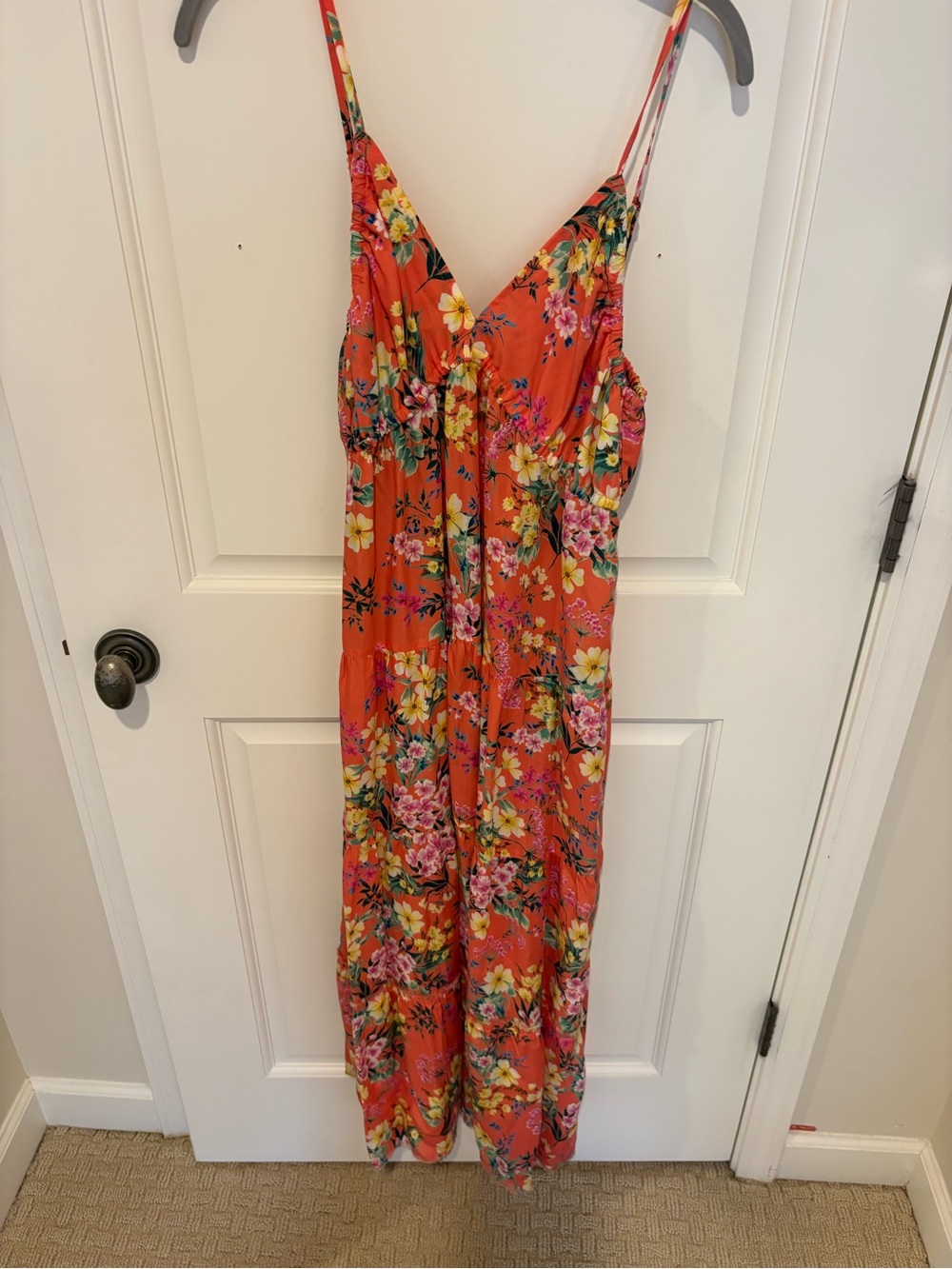 Kut from the Kloth Coral Floral Spaghetti-Strap Maxi Dress